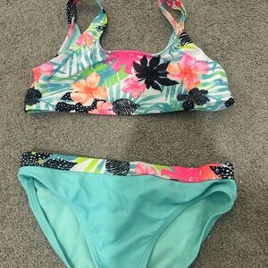 Mint Floral Bikini Set with Crop Top and Classic Bottom